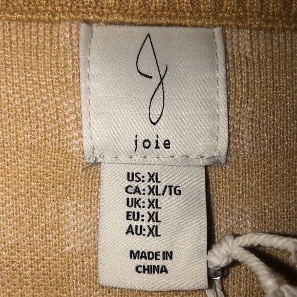 joie L XL Gold White Gingham Boyfriend Cardigan Gold Button Down Pockets - Picture 7 of 11